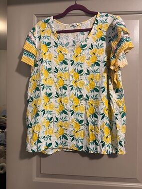 C&C California Lemon Print Short Sleeve Top - Yellow & Green